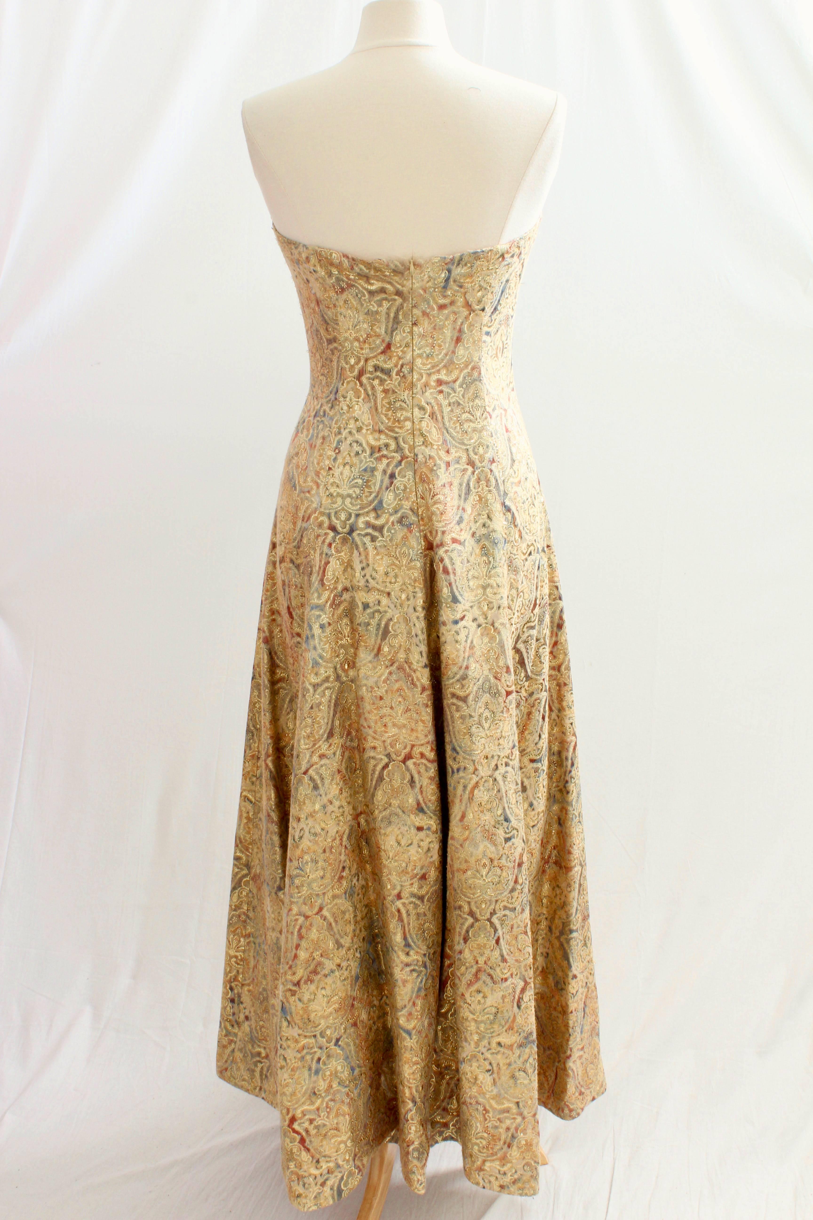 Victor Costa for Neiman Marcus Gold Brocade Evening Gown Strapless Full Length 8 In Good Condition In Port Saint Lucie, FL