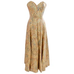 Victor Costa for Neiman Marcus Gold Brocade Evening Gown Strapless Full Length 8