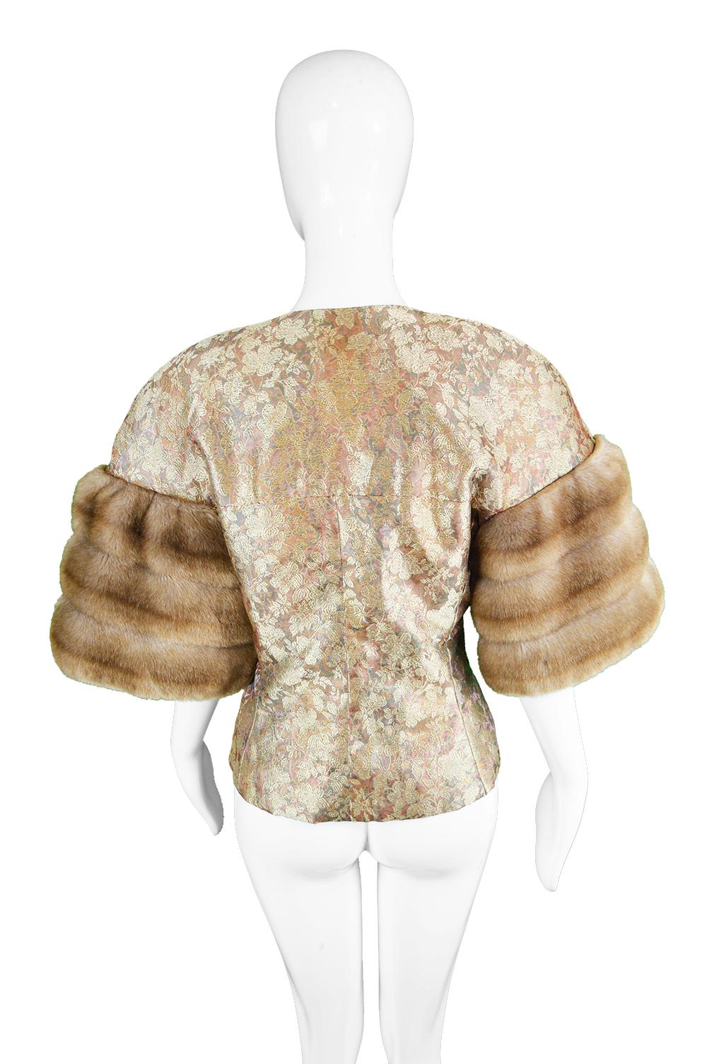 Victor Costa for Neiman Marcus Vintage Brocade Jacket Extravagant Faux Fur Cuffs 2