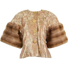 Victor Costa for Neiman Marcus Retro Brocade Jacket Extravagant Faux Fur Cuffs