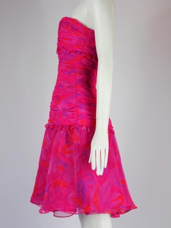 Victor Costa for Saks Fifth Avenue Strapless Cocktail Dress Abstract Print 1980s