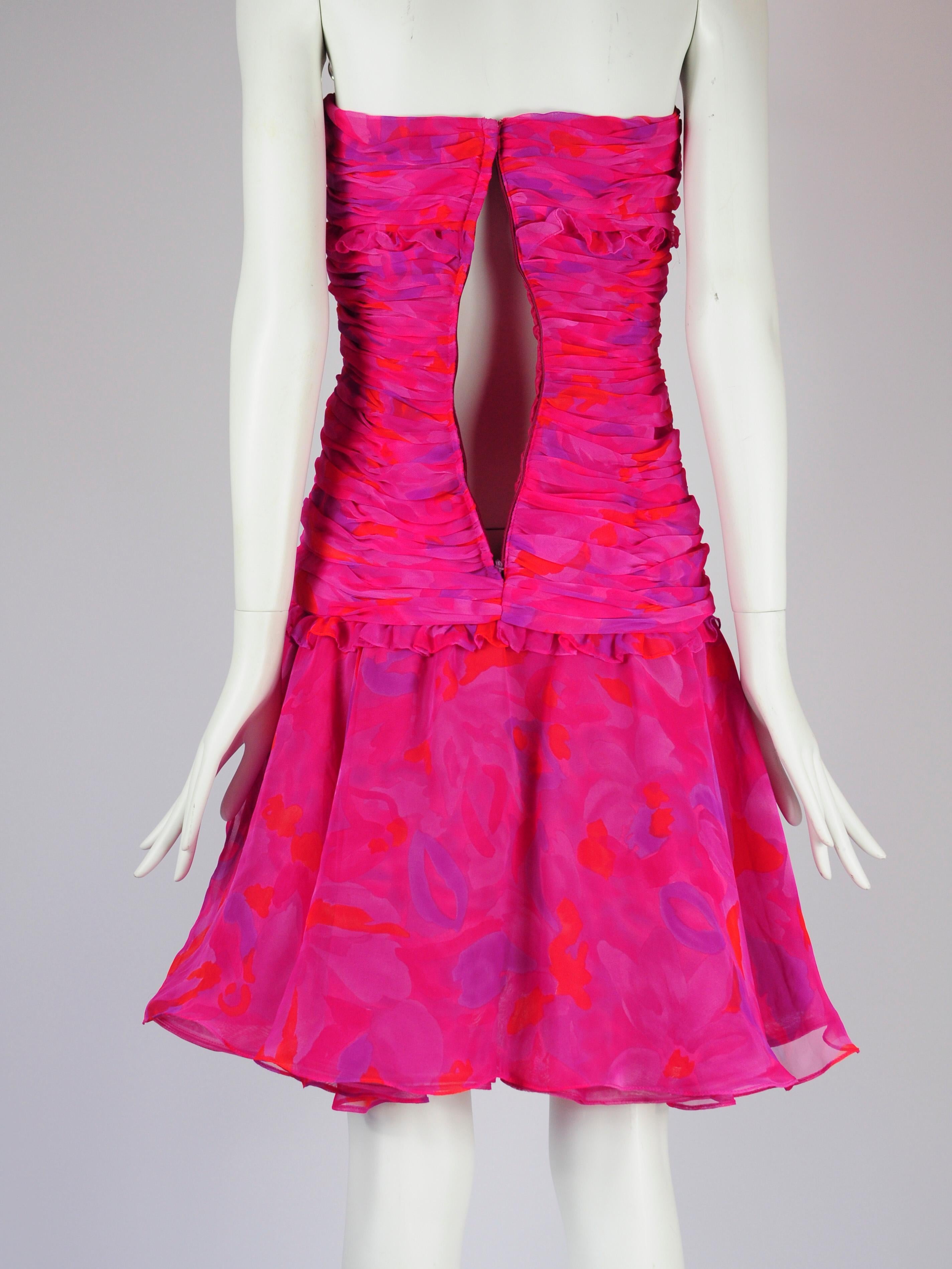 Victor Costa for Saks Fifth Avenue Strapless Cocktail Dress Abstract Print 1980s For Sale 1