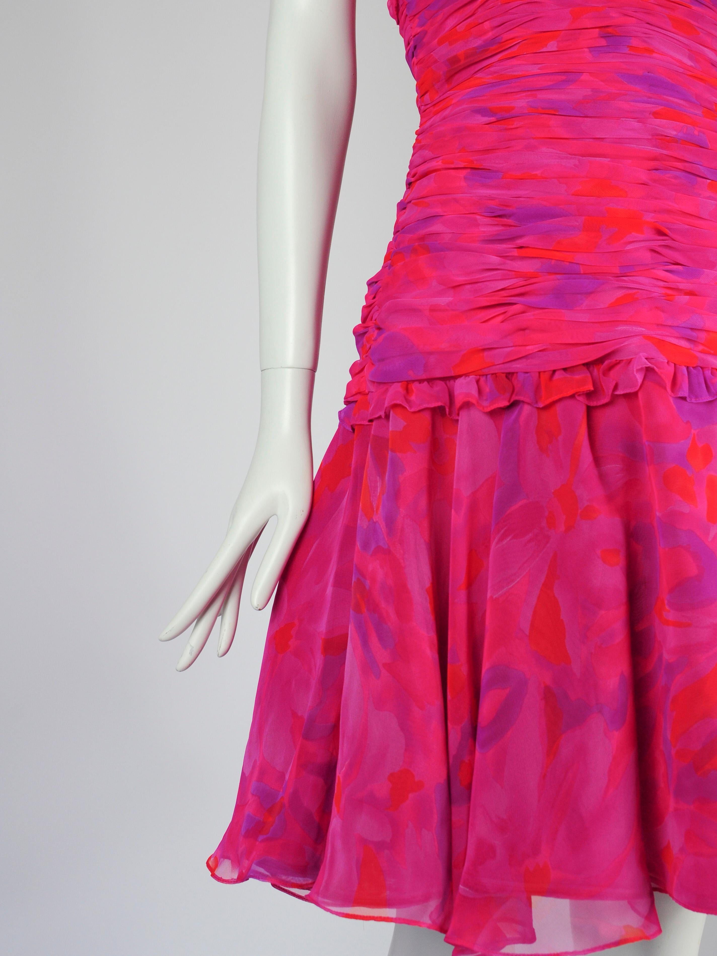 Victor Costa for Saks Fifth Avenue Strapless Cocktail Dress Abstract Print 1980s For Sale 4