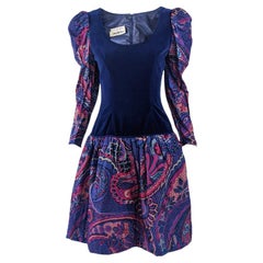 Victor Costa for Saks Fifth Avenue Vintage Velvet & Paisley Puff Sleeve Dress