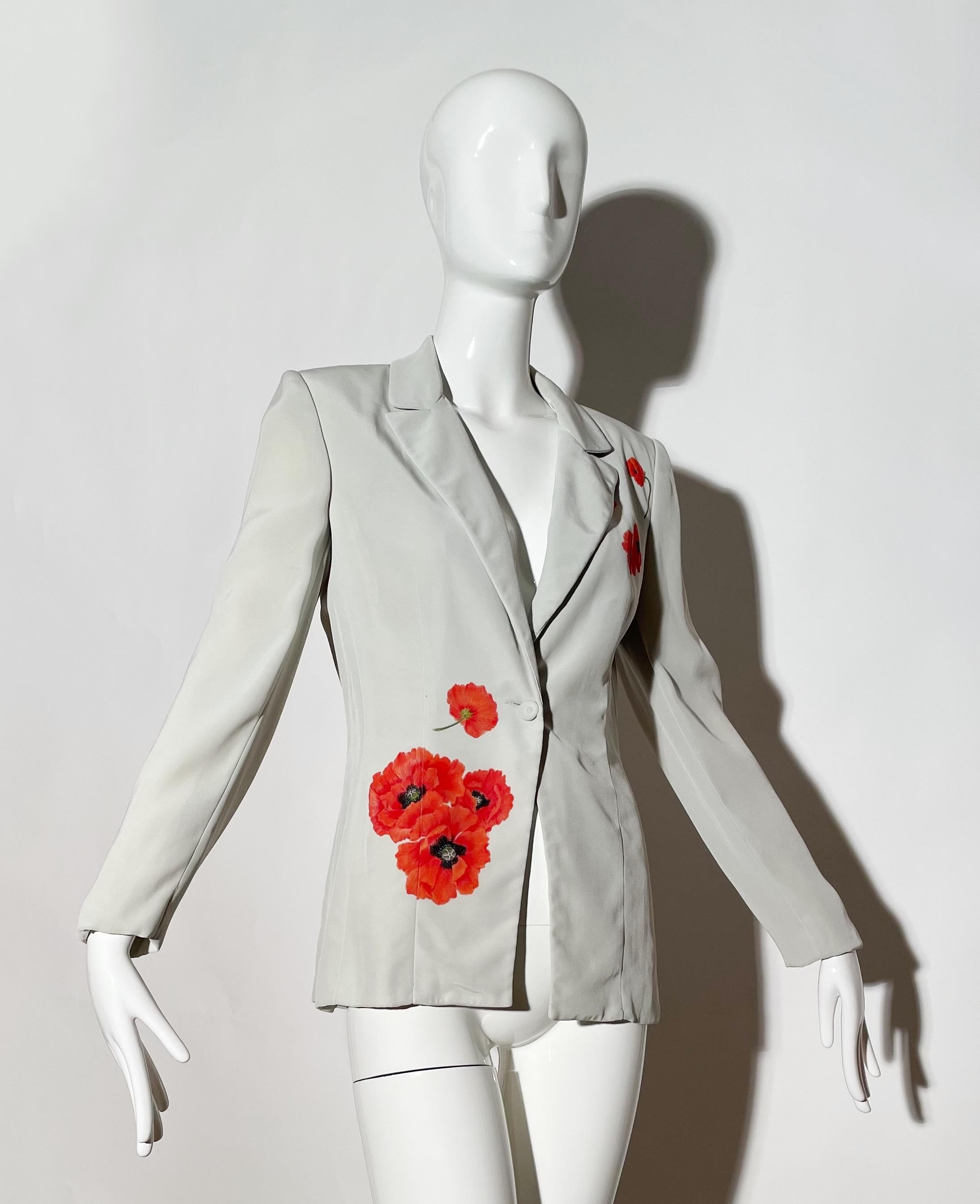 Gris Victor Costa - Blazer à fleurs peint à la main en vente