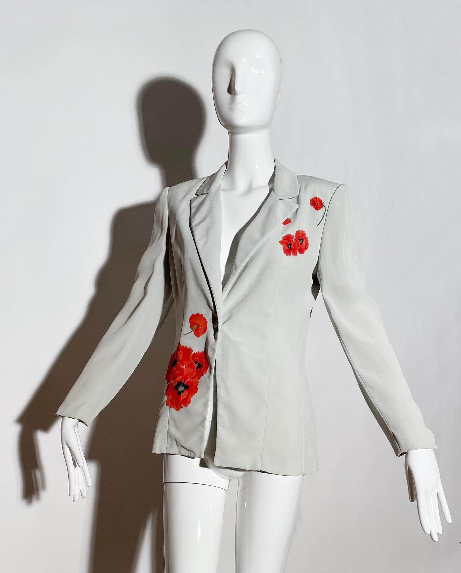 Victor Costa Handpainted Floral Blazer In Excellent Condition For Sale In Los Angeles, CA