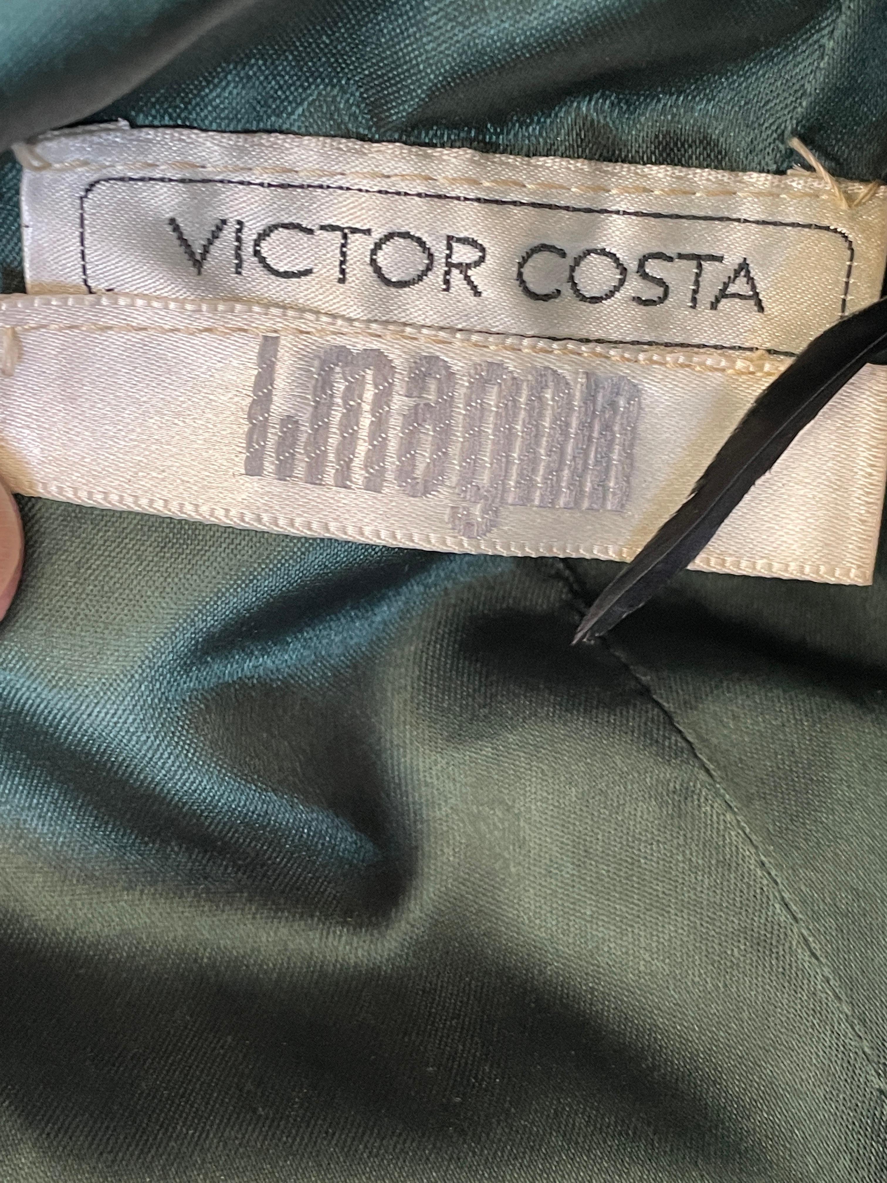 Victor Costa I Magnin 1980's Green Velvet Evening Dress w Coq Feather Shoulders For Sale 5
