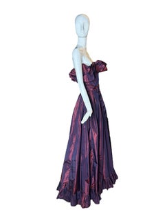 Victor Costa Iridescent Purple Origami-Pleated Strapless Evening Gown