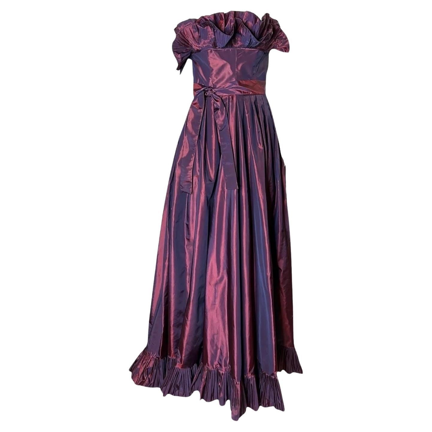 Victor Costa Abito da sera senza spalline con pieghe a origami viola cangiante