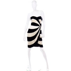 Victor Costa Ivory Satin and Black Velvet Strapless Vintage Evening Dress