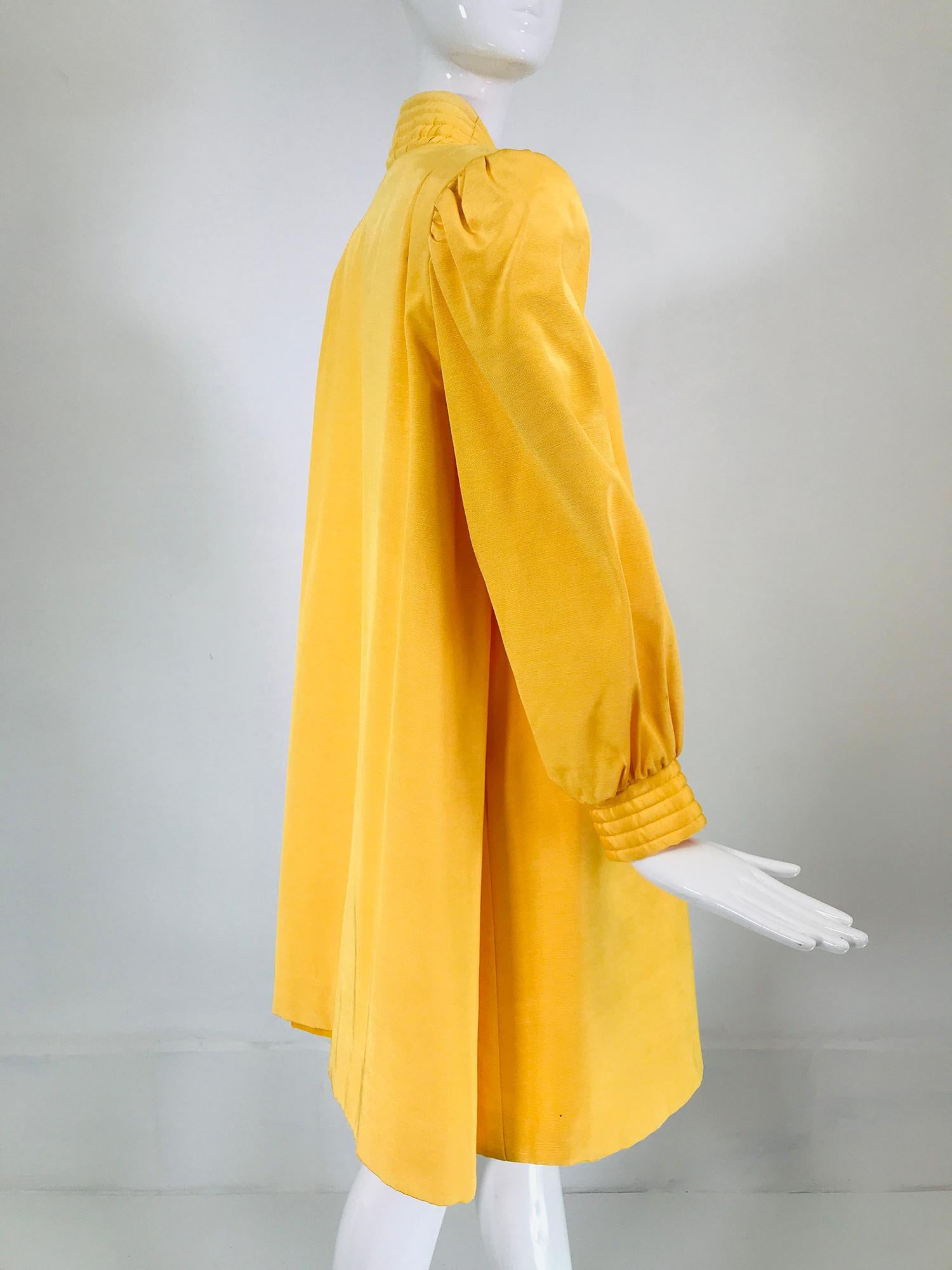 Victor Costa Mustard Yellow Faille Coat Quilted Facings & Cuffs 1980s For Sale 5
