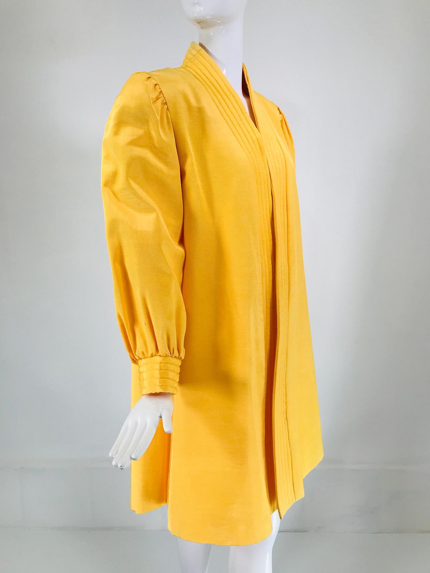 Victor Costa Mustard Yellow Faille Coat Quilted Facings & Cuffs 1980s For Sale 6