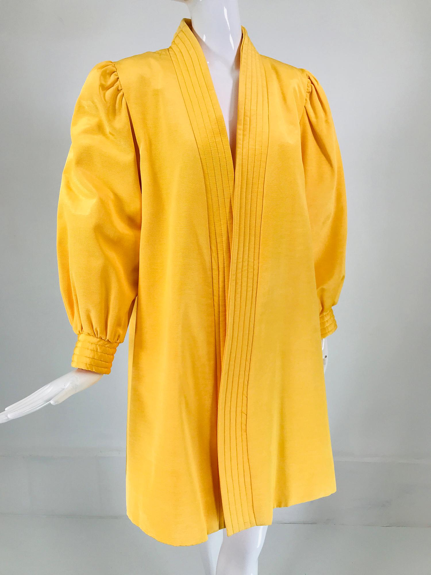 Victor Costa Mustard Yellow Faille Coat Quilted Facings & Cuffs 1980s For Sale 7