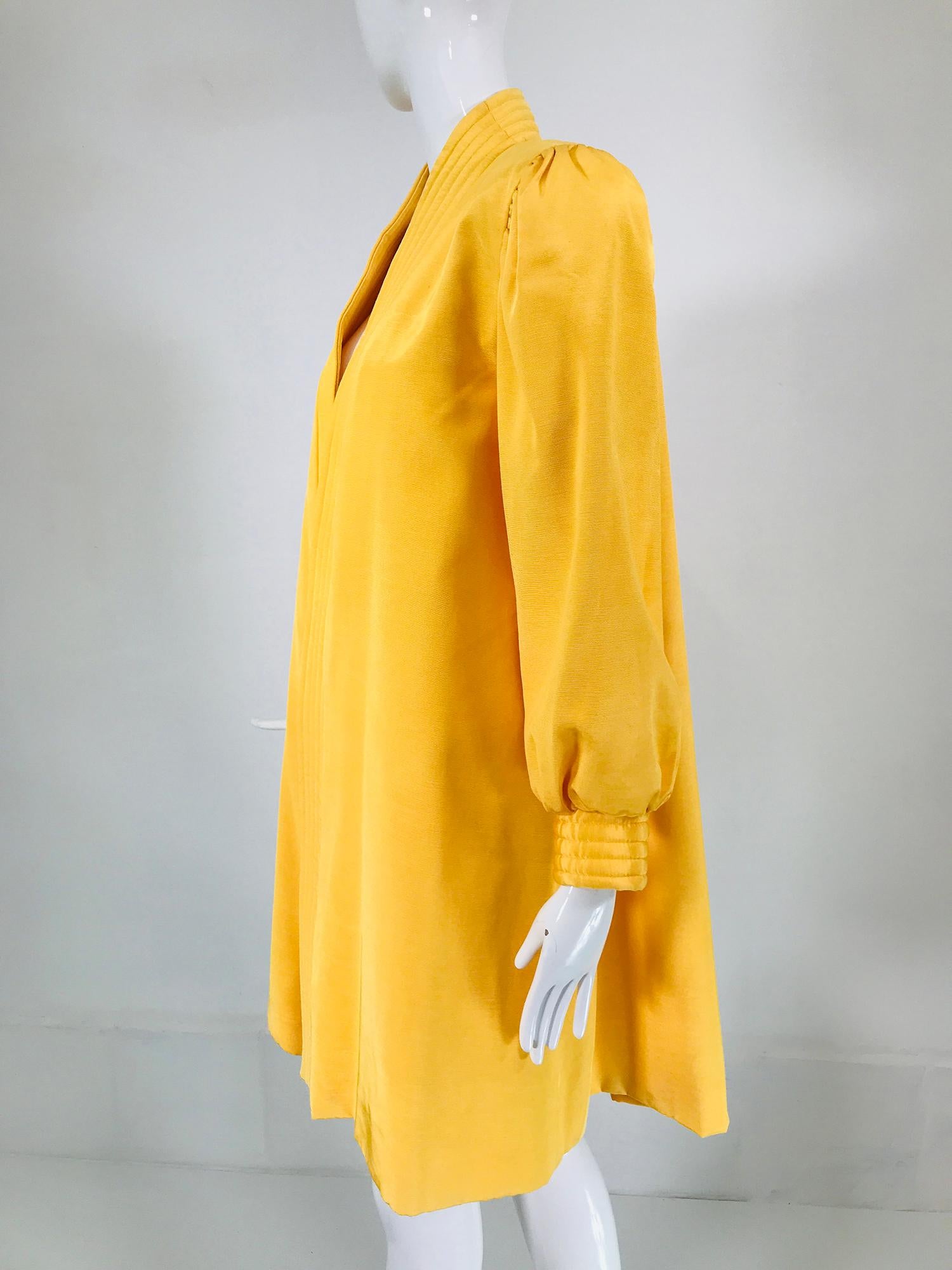 Victor Costa Mustard Yellow Faille Coat Quilted Facings & Cuffs 1980s In Good Condition For Sale In West Palm Beach, FL