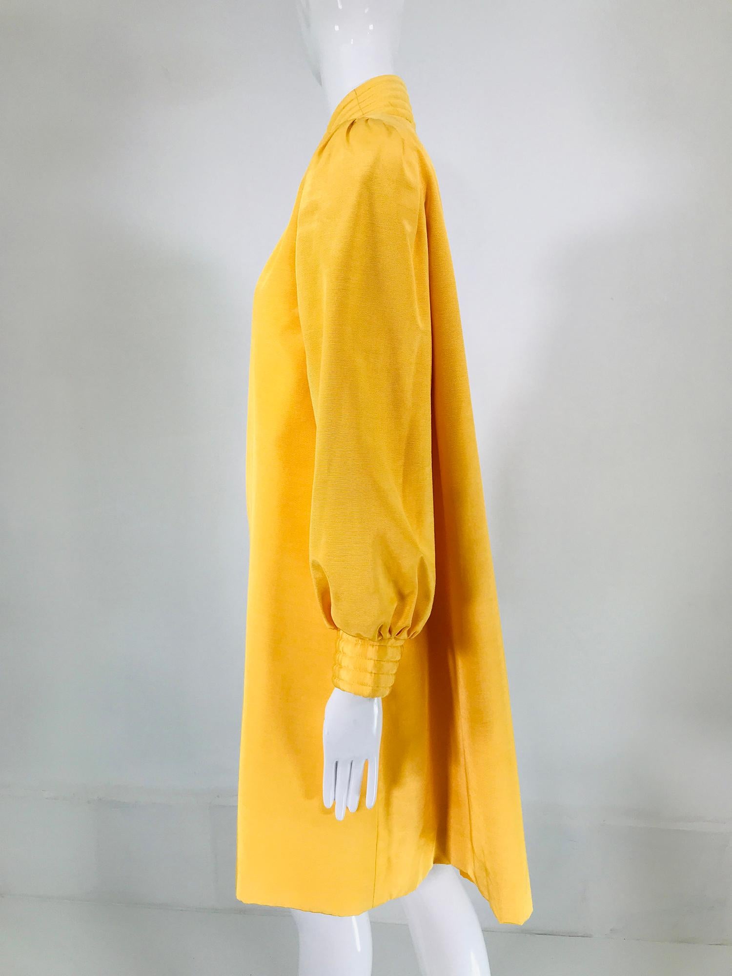 Women's Victor Costa Mustard Yellow Faille Coat Quilted Facings & Cuffs 1980s For Sale