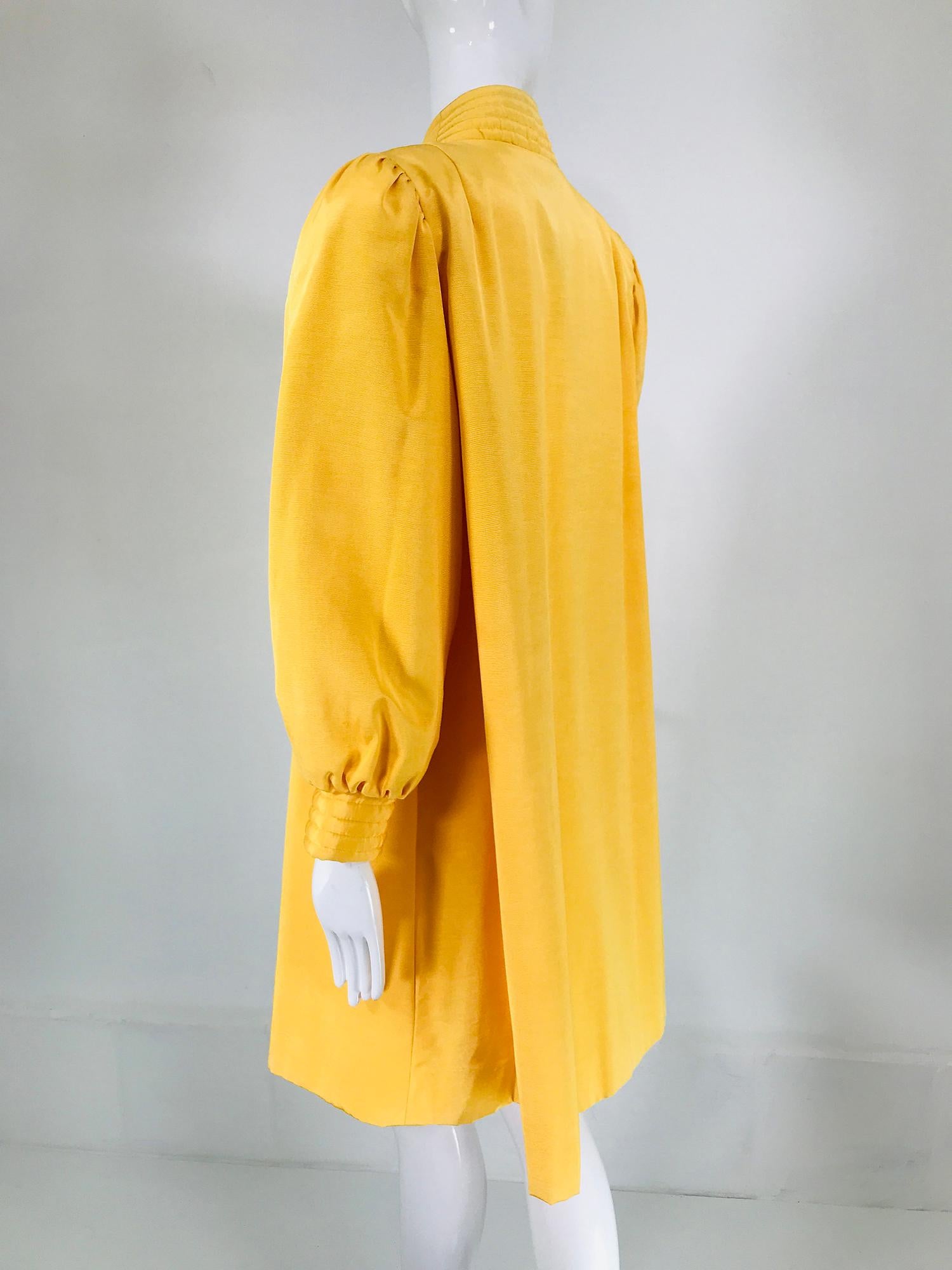 Victor Costa Mustard Yellow Faille Coat Quilted Facings & Cuffs 1980s For Sale 1