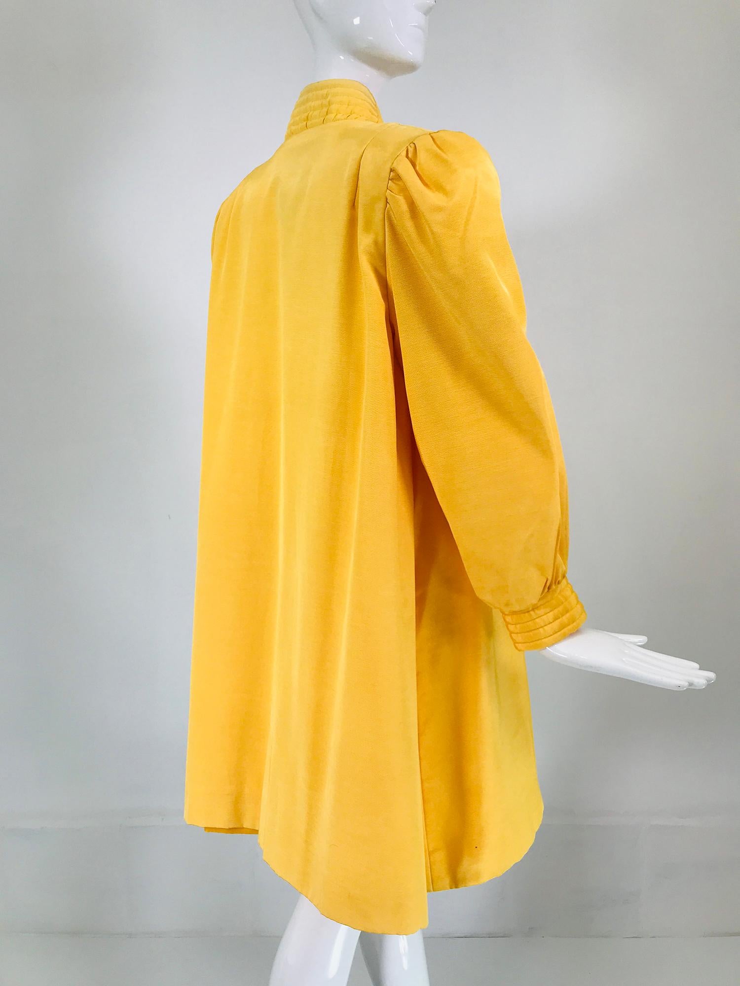Victor Costa Mustard Yellow Faille Coat Quilted Facings & Cuffs 1980s For Sale 4