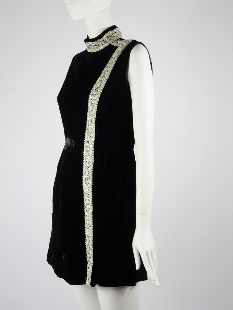 Victor Costa Romantica Velvet Mini Cocktail Dress with Silver Embroidery 1970s For Sale at 1stDibs