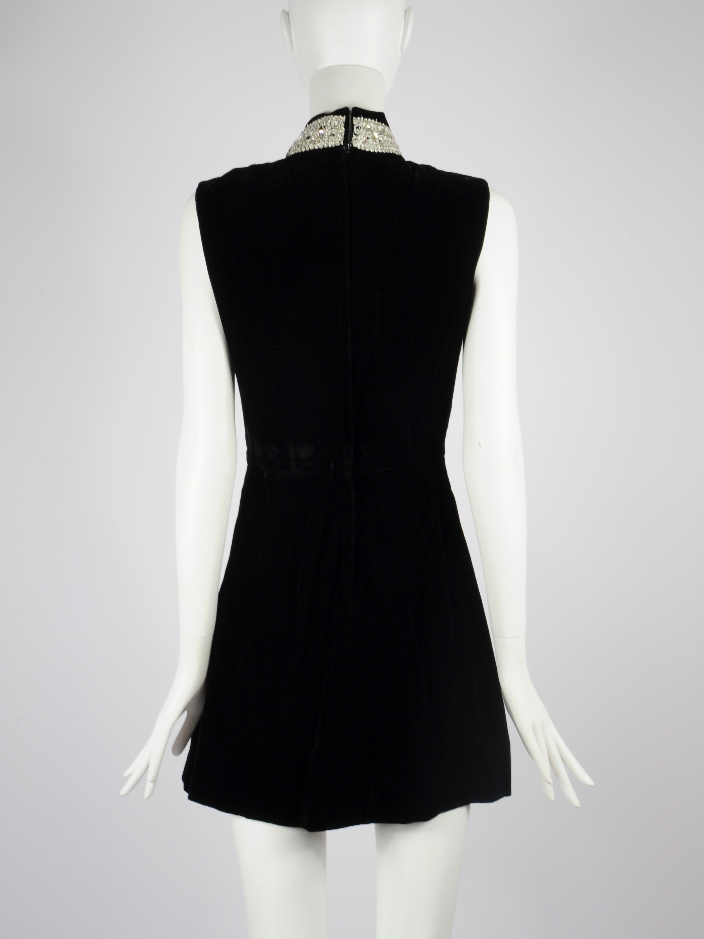 Victor Costa Romantica Velvet Mini Cocktail Dress with Silver Embroidery 1970s 3