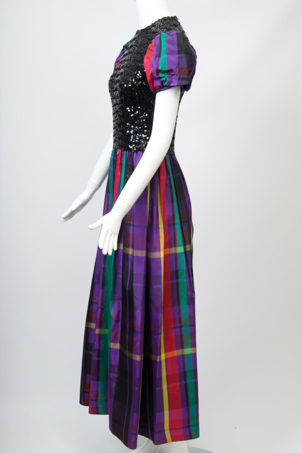 Women's Victor Costa Sequin and Plaid Taffeta Gown For Sale