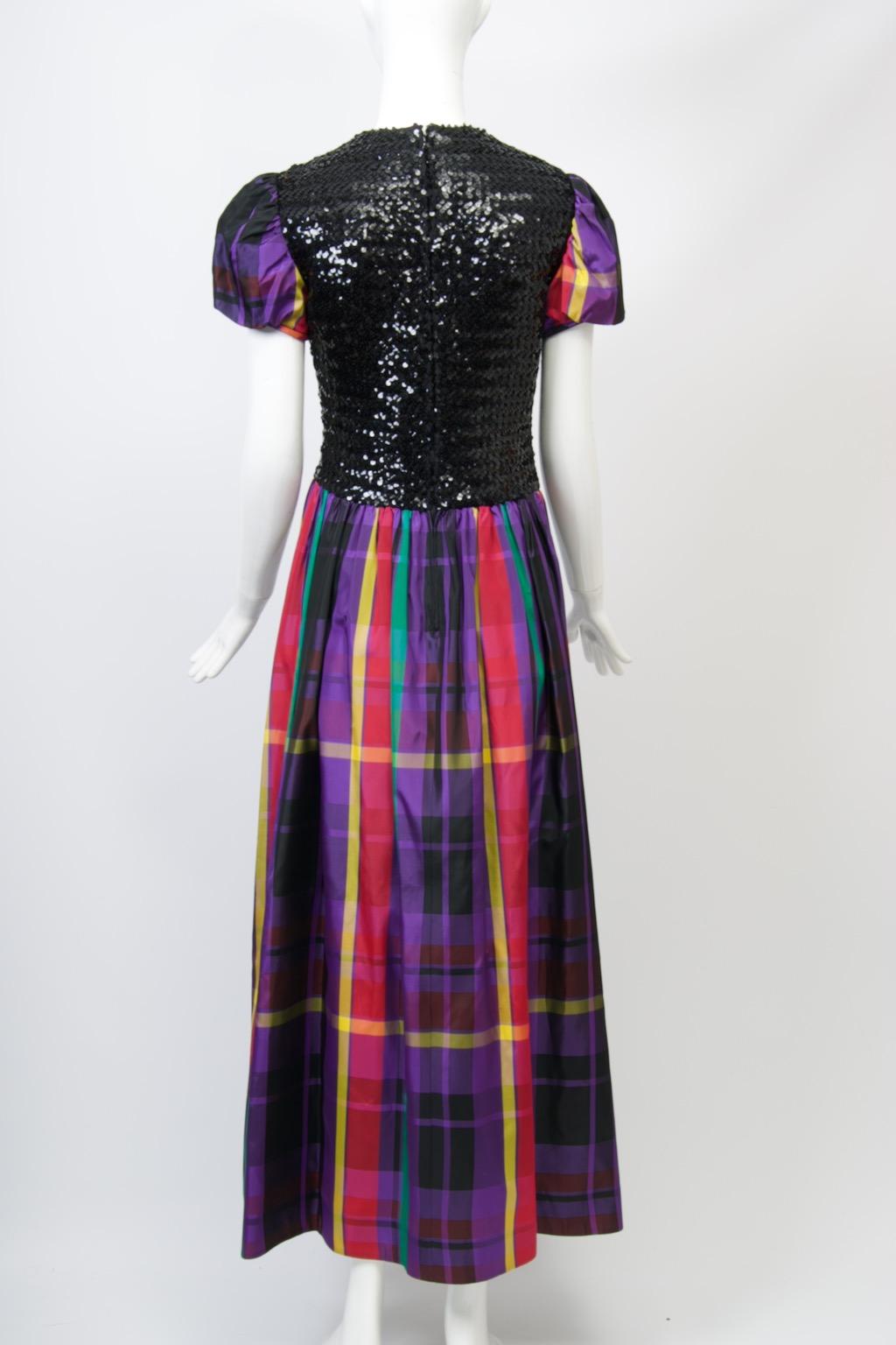 Victor Costa Sequin and Plaid Taffeta Gown For Sale 1