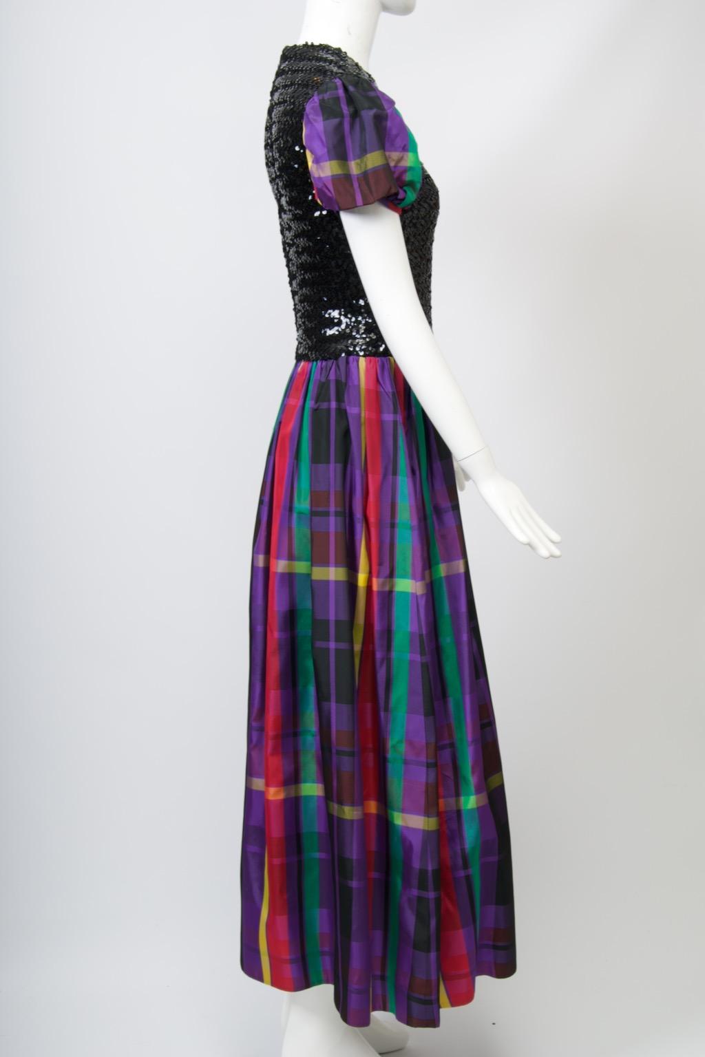 Victor Costa Sequin and Plaid Taffeta Gown For Sale 3