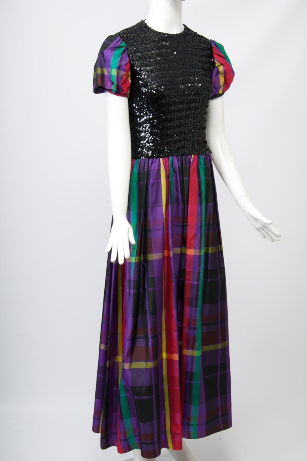 Victor Costa Sequin and Plaid Taffeta Gown For Sale 4