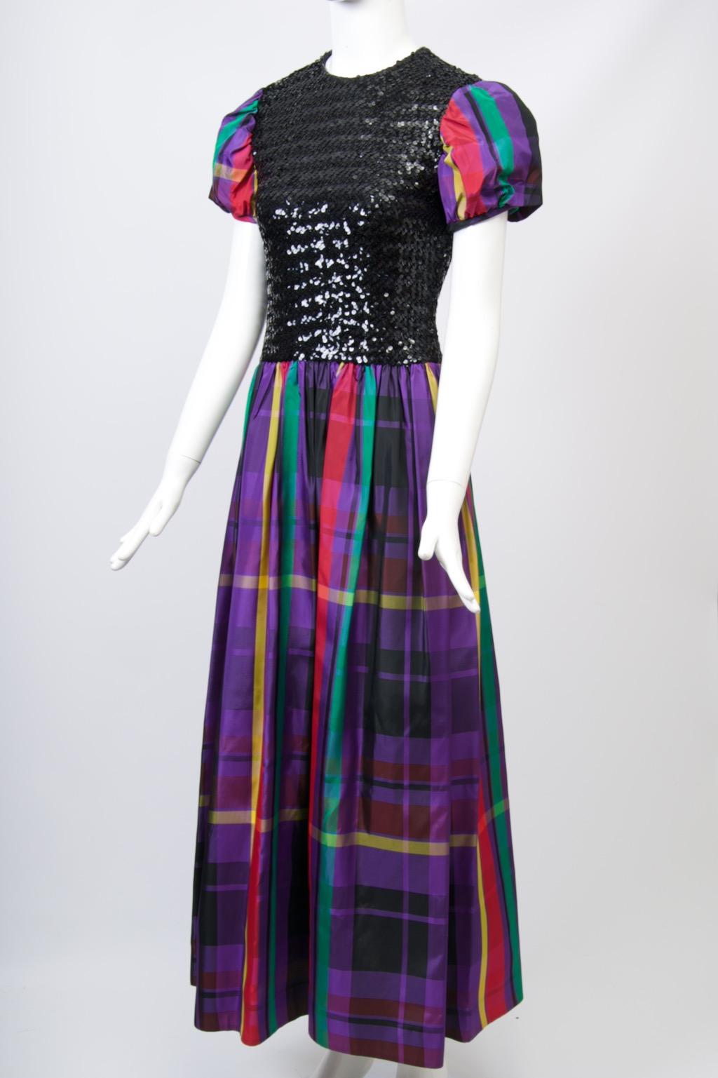 Victor Costa Sequin and Plaid Taffeta Gown For Sale 5