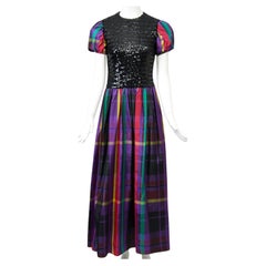 Vintage Victor Costa Sequin and Plaid Taffeta Gown