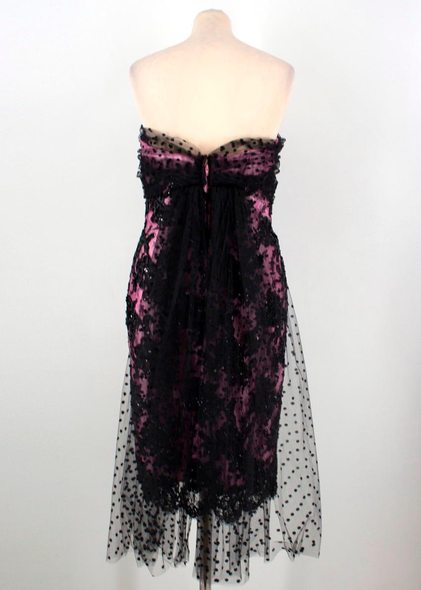 Victor Costa Silk Strapless Embellished Tulle Train Dress - Size US 8 In New Condition In London, GB