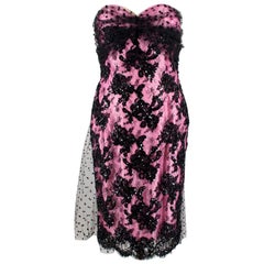 Victor Costa Silk Strapless Embellished Tulle Train Dress - Size US 8