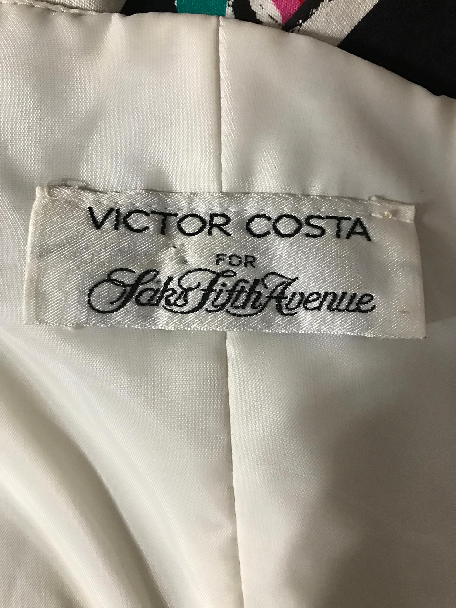 Trägerloses Schwarz-weiß gestreiftes, geblümtes Kleid von Victor Costa mit Streifen im Angebot 6