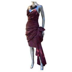 Victor Costa Strapless Ruched Cocktail “Revenge” Dress with Cascading Bow Size 6