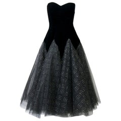 Vintage Victor Costa Velvet / Tulle Strapless Dress