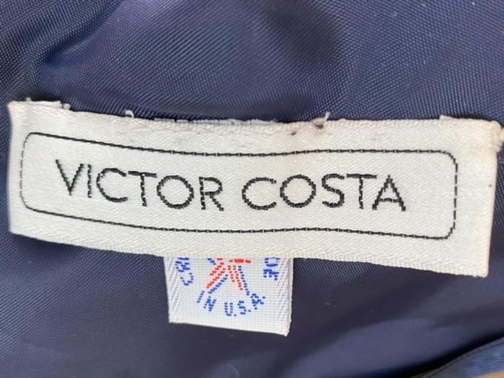 Victor Costa Vintage 1980s Navy Velvet Blue Satin Sheer Neckline Ball Gown XS For Sale 4