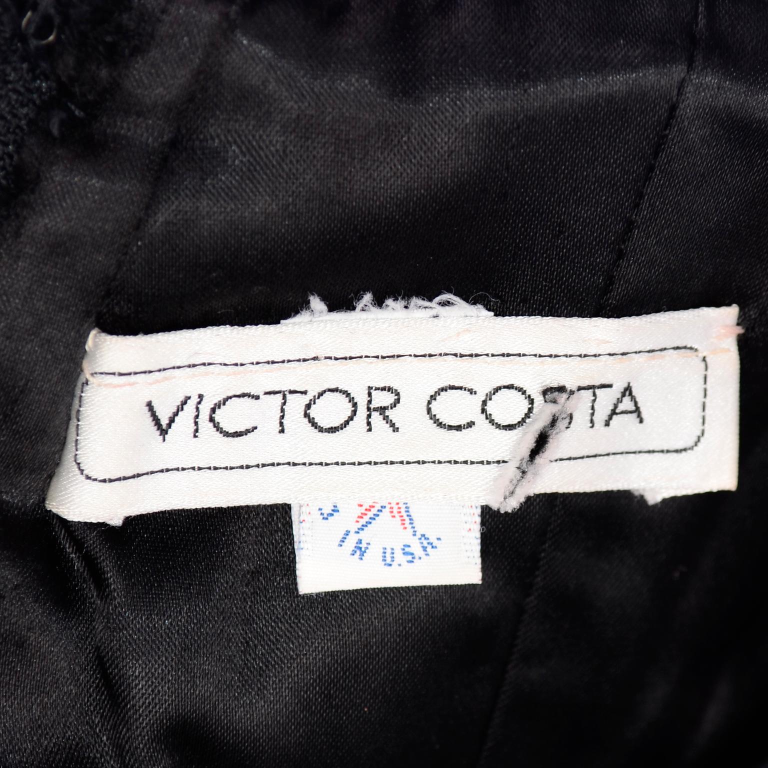 Victor Costa Vintage Black Velvet Evening gown W Detached Fox Fur Trimmed Sleeve 5
