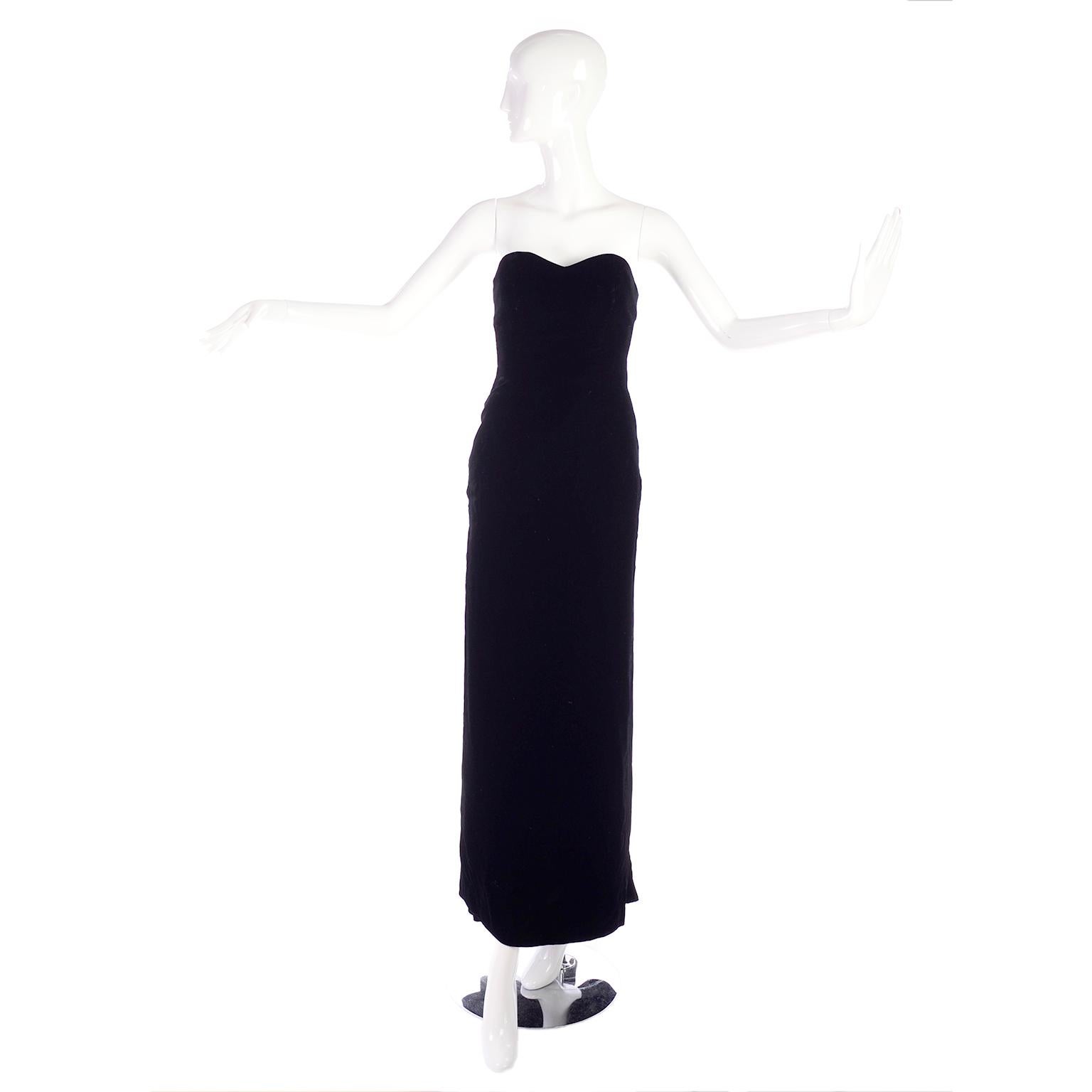 Victor Costa Vintage Black Velvet Evening gown W Detached Fox Fur Trimmed Sleeve 1