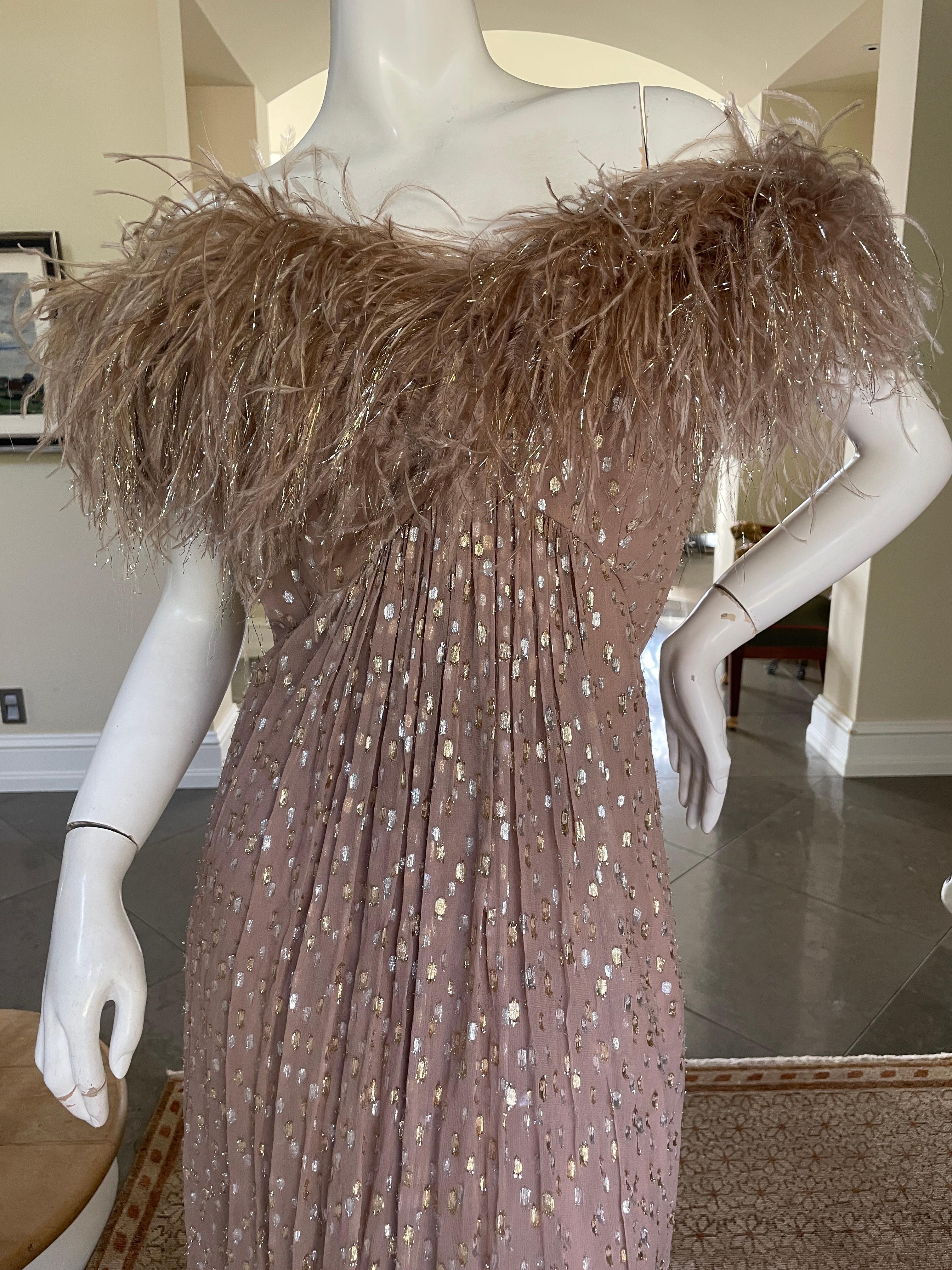 feather evening gown