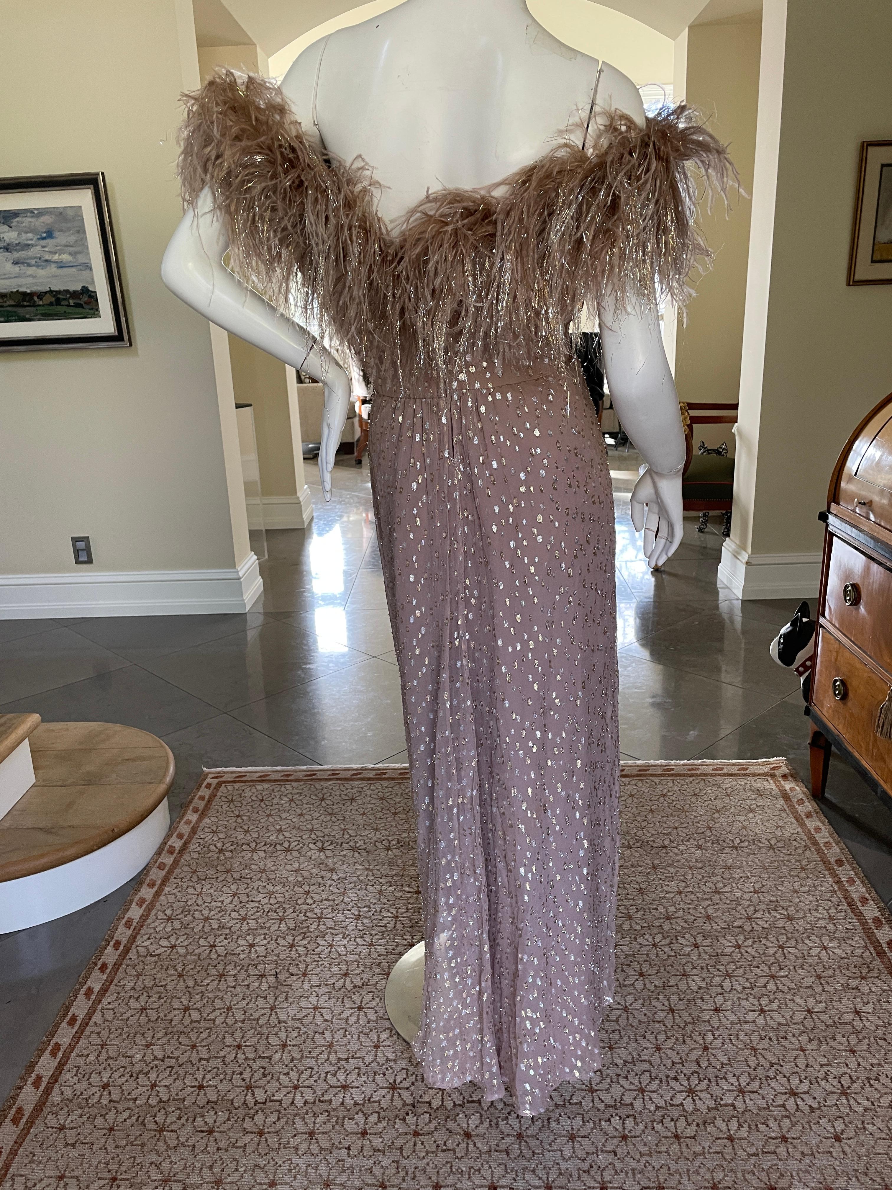 Women's Victor Costa Vintage Devore Velvet Off the Shoulder Feather Evening Dress  For Sale