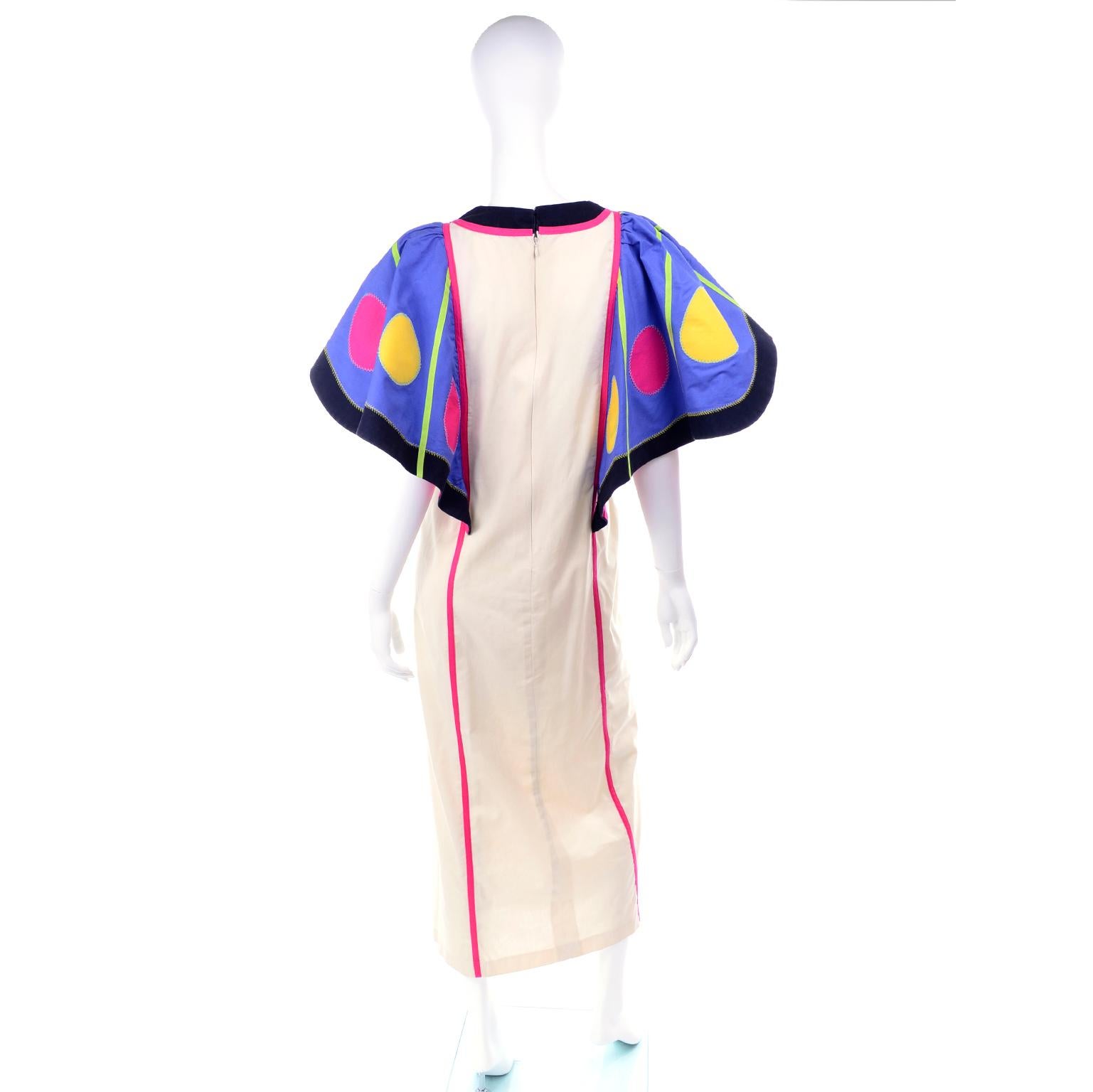 Women's Victor Costa Vintage Maxi Dress W/ Colorful Butterfly Wing Sleeves 