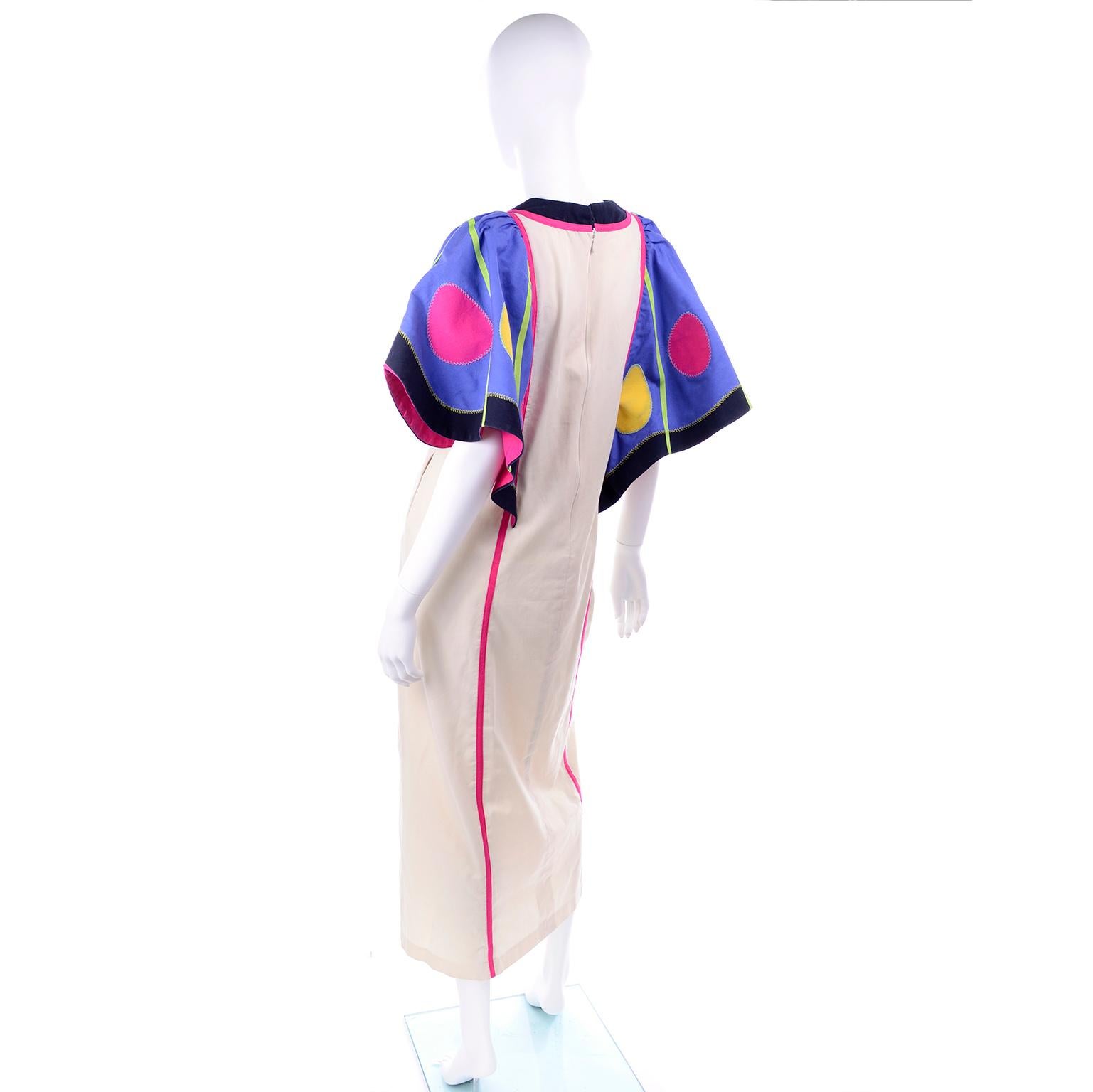 Victor Costa Vintage Maxi Dress W/ Colorful Butterfly Wing Sleeves  1
