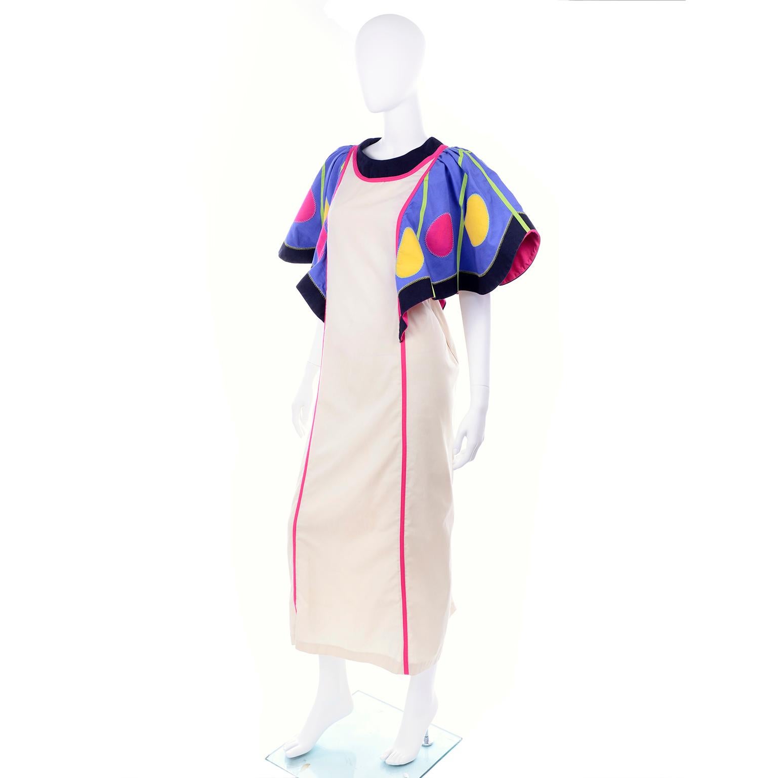 Victor Costa Vintage Maxi Dress W/ Colorful Butterfly Wing Sleeves  2
