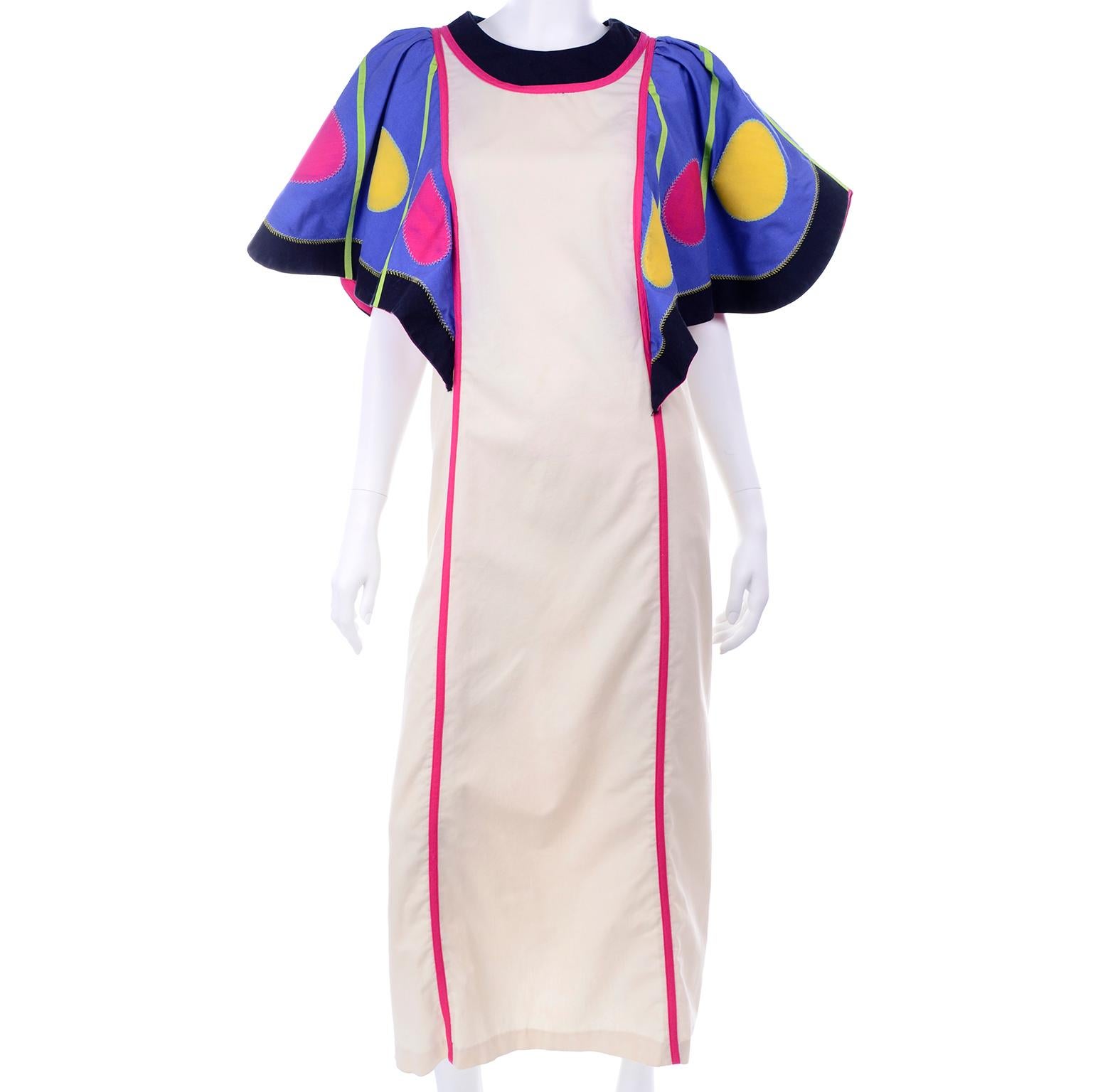 Victor Costa Vintage Maxi Dress W/ Colorful Butterfly Wing Sleeves  3