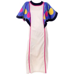 Victor Costa Retro Maxi Dress W/ Colorful Butterfly Wing Sleeves 