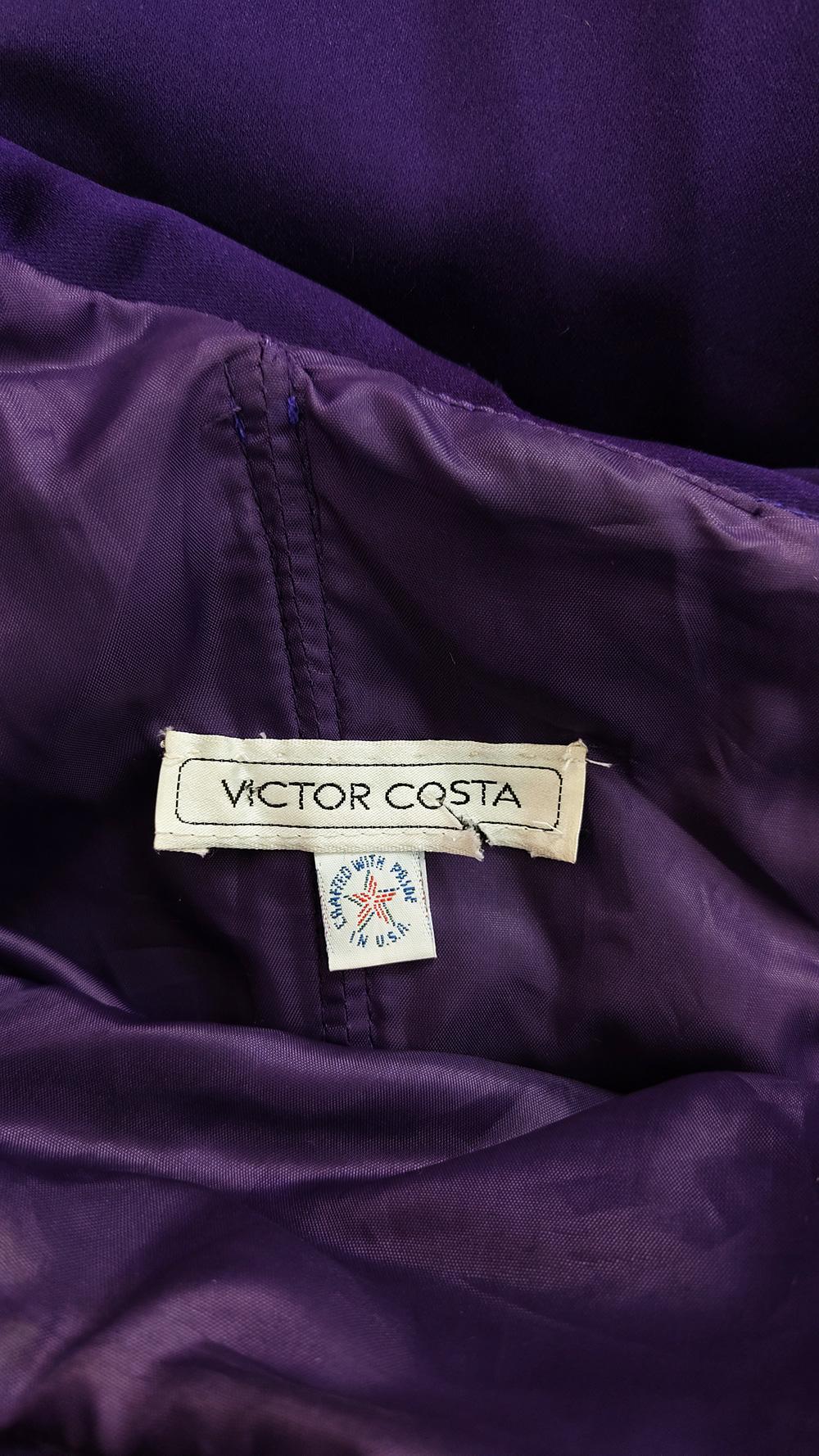 Victor Costa Vintage Purple Crushed Velvet Evening Prom Ball Gown Dress, 1980s 2