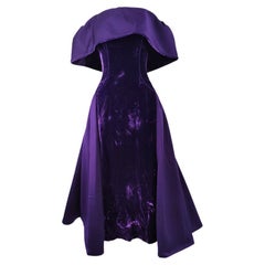 Victor Costa Vintage Purple Crushed Velvet Evening Prom Ball Gown Dress, 1980s