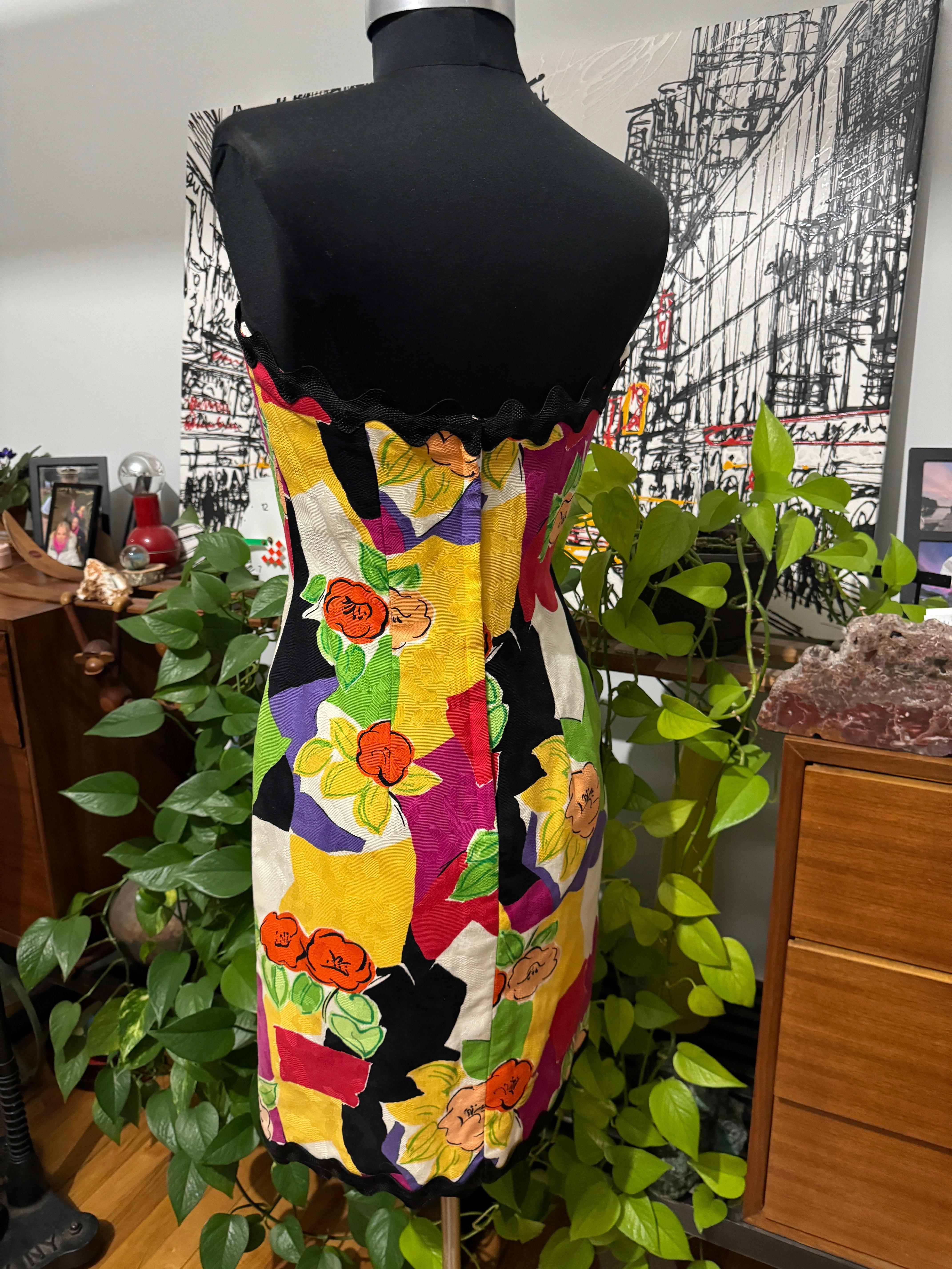 Victor Costa  Wiggle Dress w/ Bolero Jacket XS 1980s Floral Poppy en venta 9