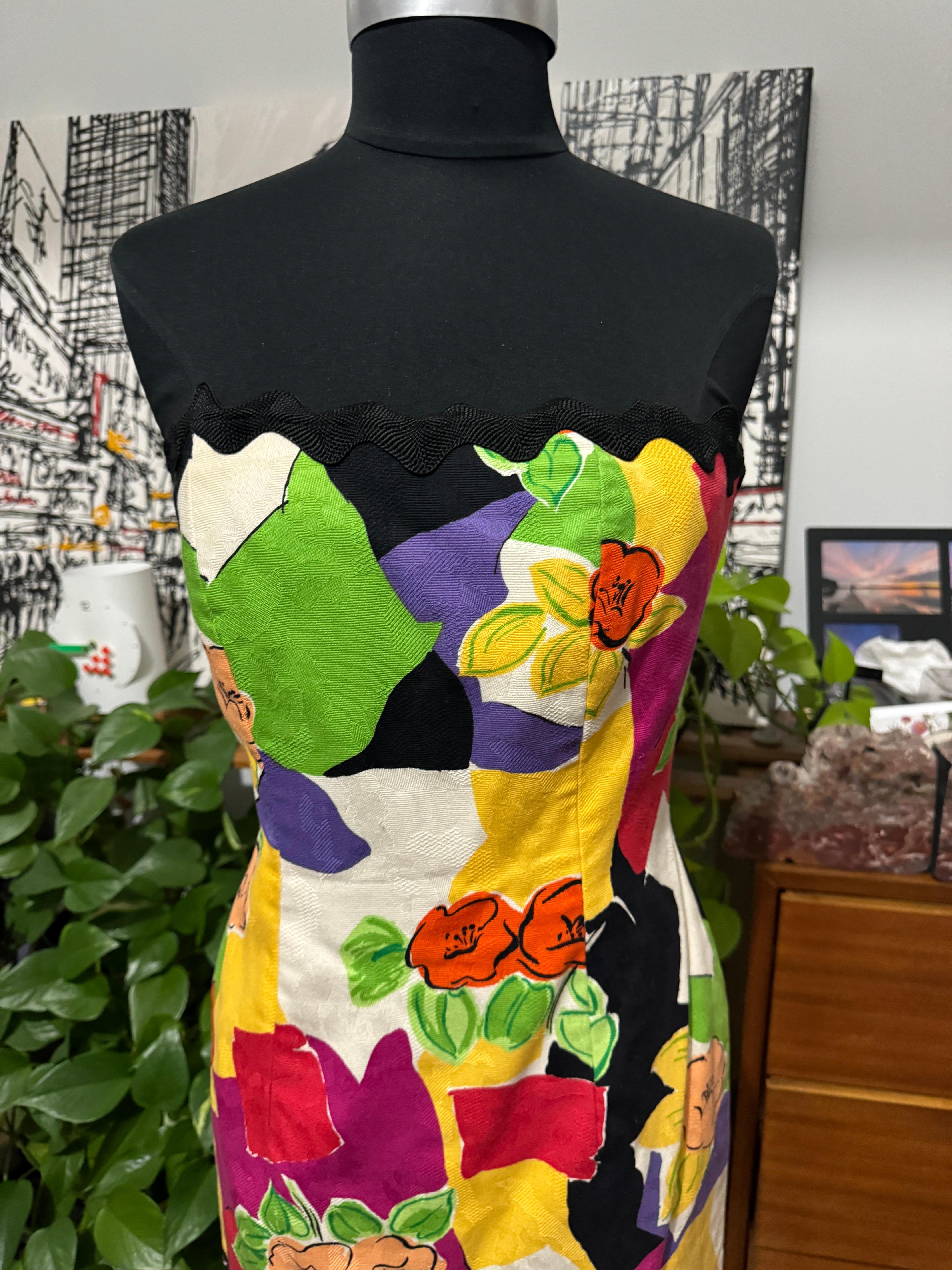 Victor Costa  Wiggle Dress w/ Bolero Jacket XS 1980s Floral Poppy en venta 10