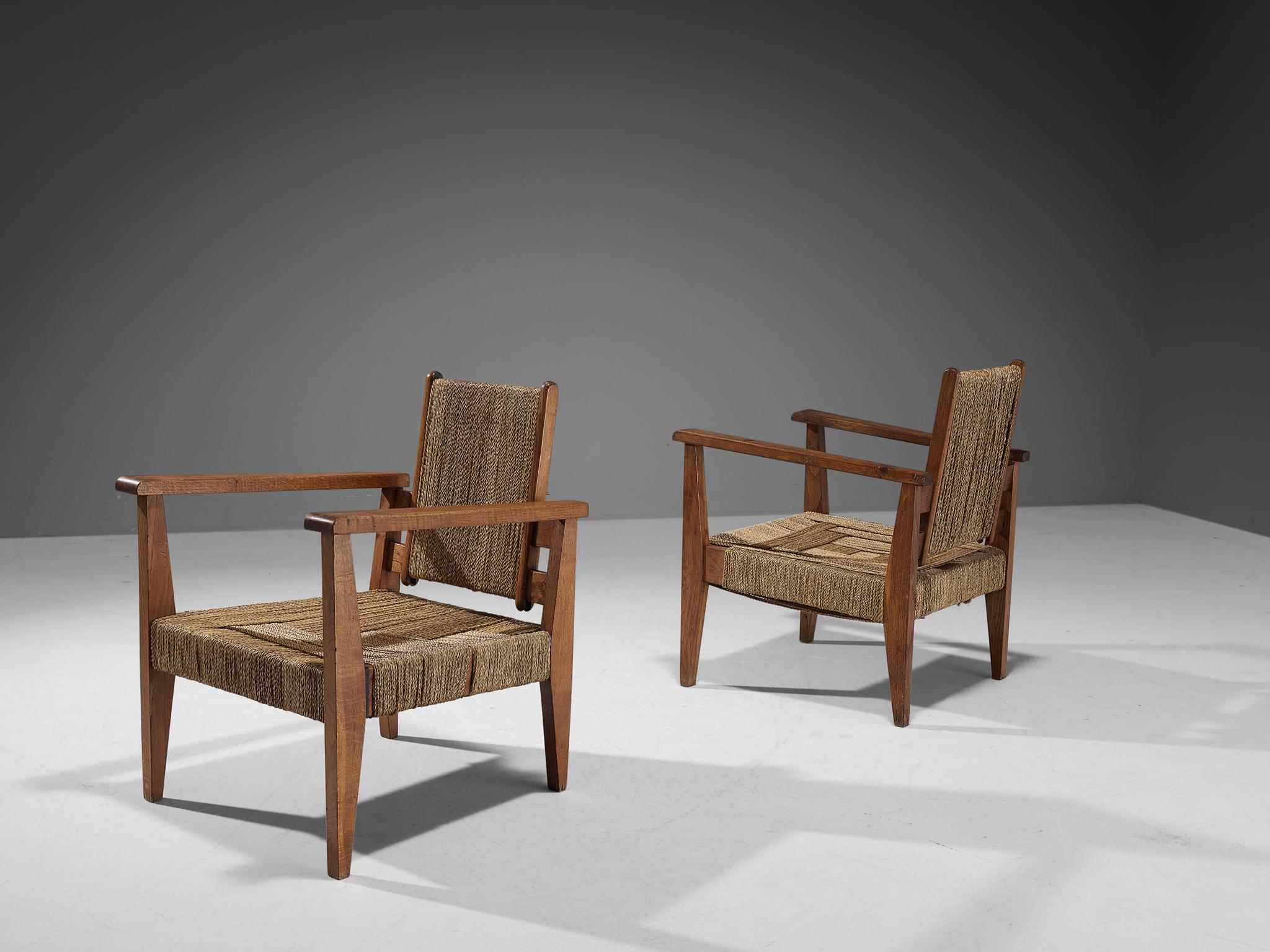 Victor Courtray Pair of Armchairs in Oak and Straw  For Sale 5