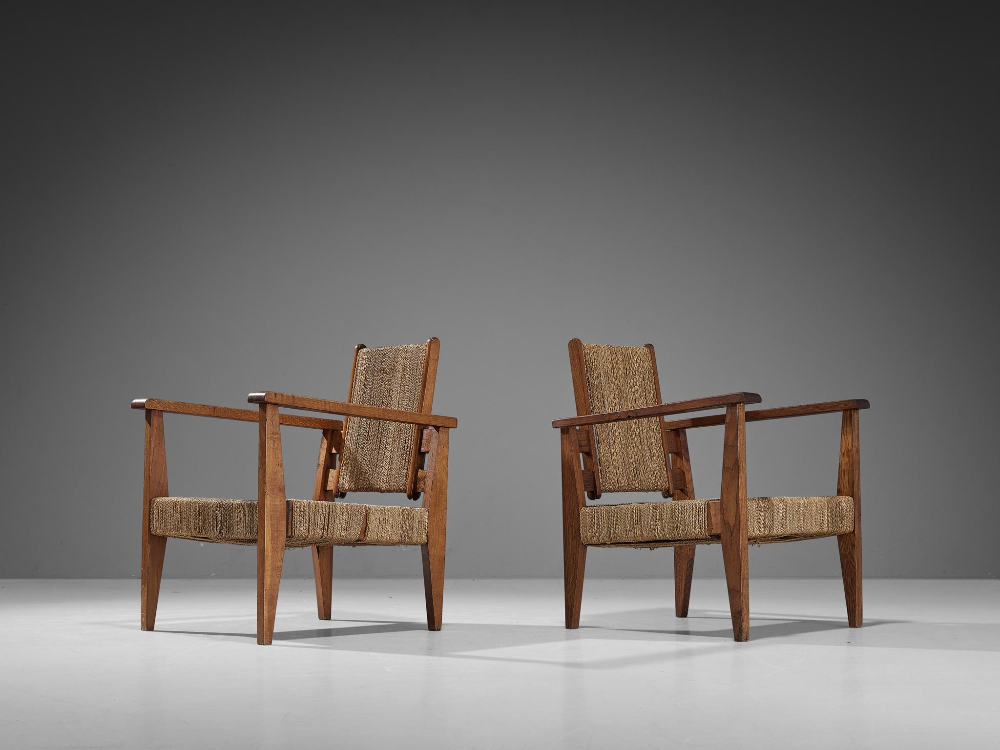 Victor Courtray Pair of Armchairs in Oak and Straw  For Sale 2